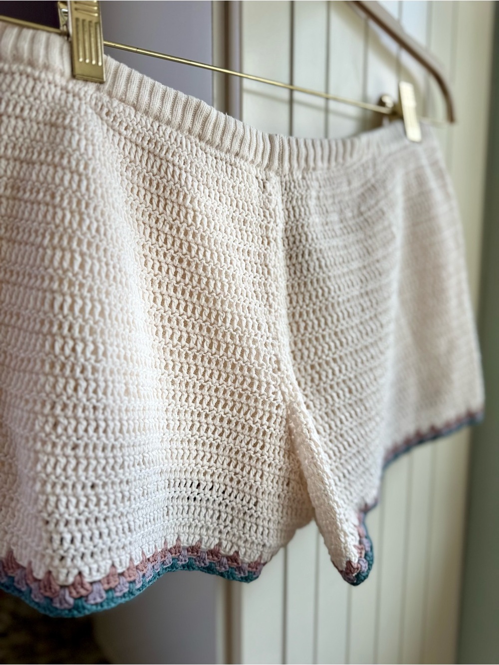 American Eagle Crochet Shorts Cotton Cream Boho Drawstring Large L - Picture 5 of 11